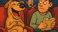 Piada: No cinema, um cachorro ri alto