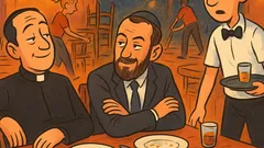 Piada: Um padre e um rabino jantam tarde
