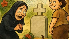 Piada: Uma viúva reza no túmulo do marido